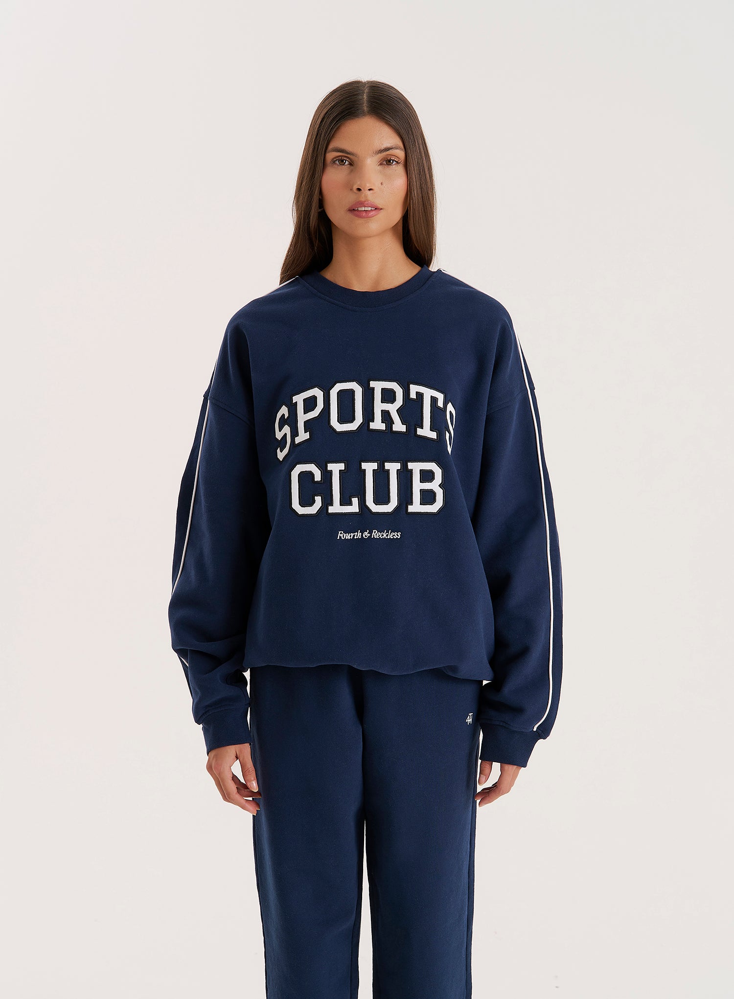 Navy Slogan Relaxed Oversized Sweatshirt